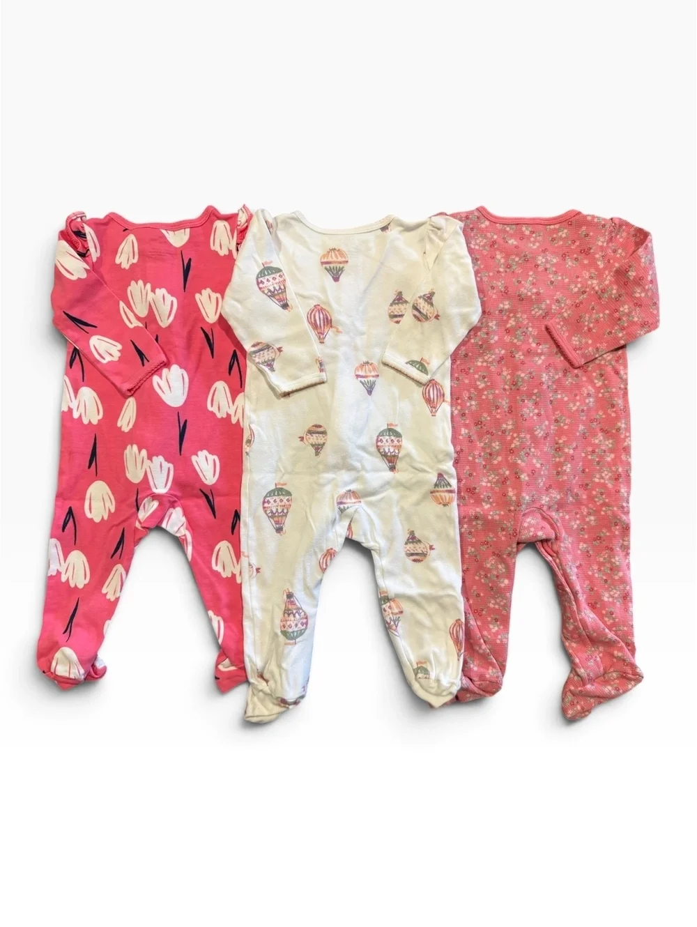 Carter's Girl 3-Pack Footed Sleepers Pajamas 9 Months Floral &Hot Air Balloon